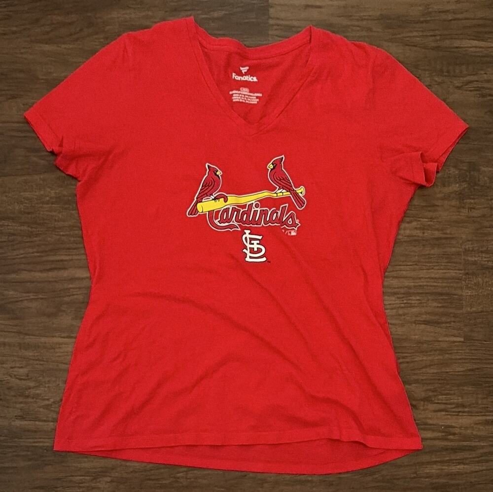 Fanatics St. Louis Cardinals Red V-Neck T-Shirt Women's Size L MLB Baseball